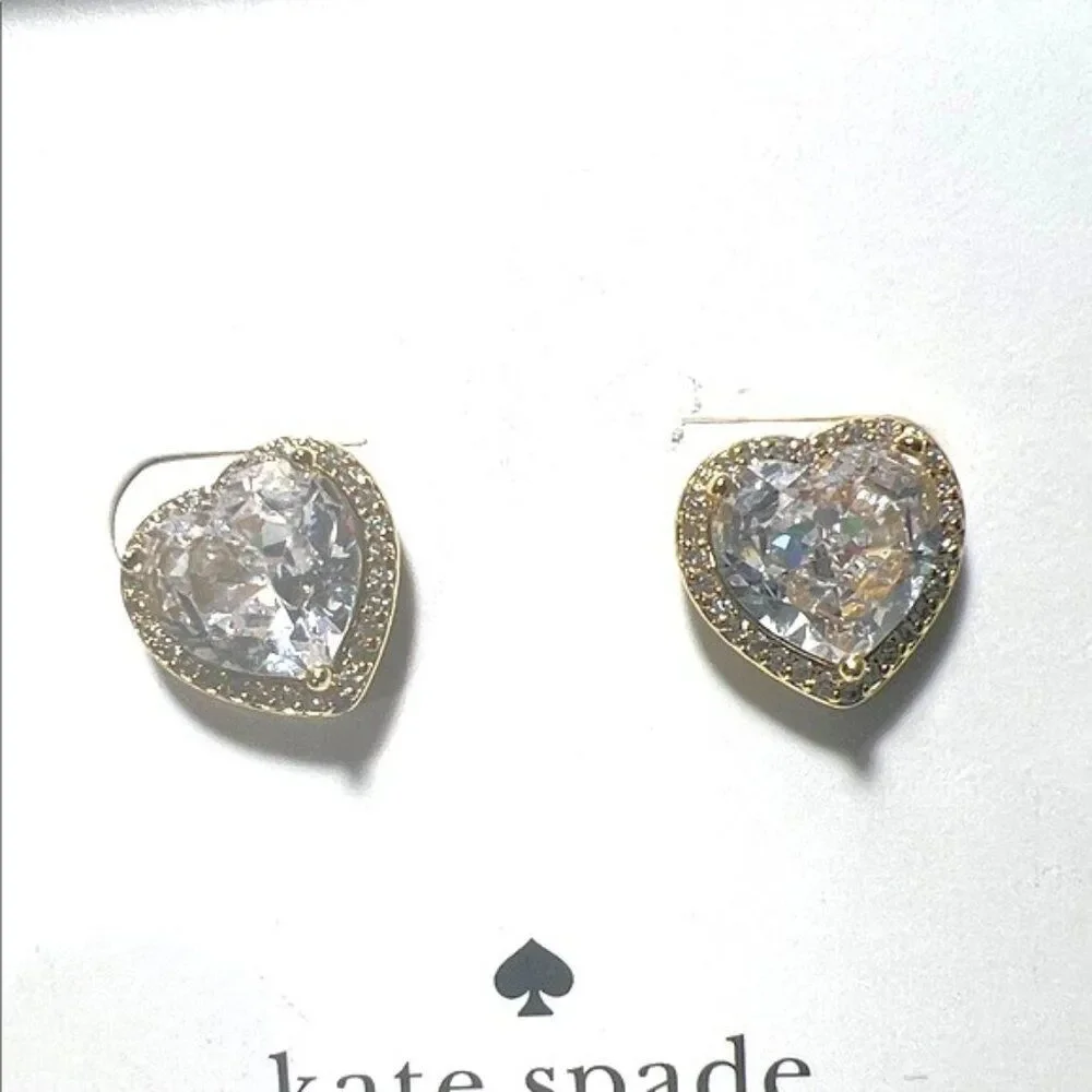 Kate Spade New York My Love Pave Crystal Heart Halo Gold Stud Earrings -NWT - Picture 2 of 8